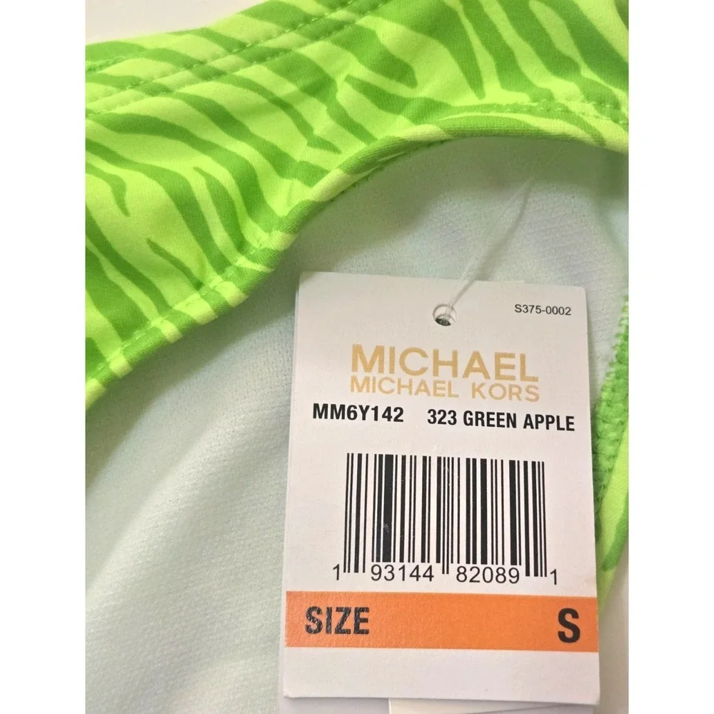 Michael Kors One Shoulder O-Ring 2 piece swimsuit Women's S Green Apple NWT‎